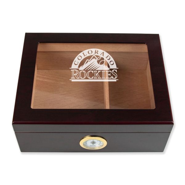 Personalized Cigar Humidor - Engraved Colorado Rockies Baseball Team Logo Design