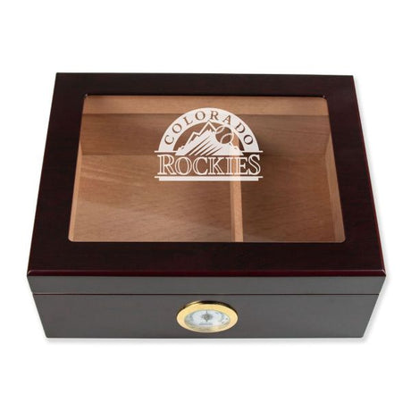 Personalized Cigar Humidor - Engraved Colorado Rockies Baseball Team Logo Design