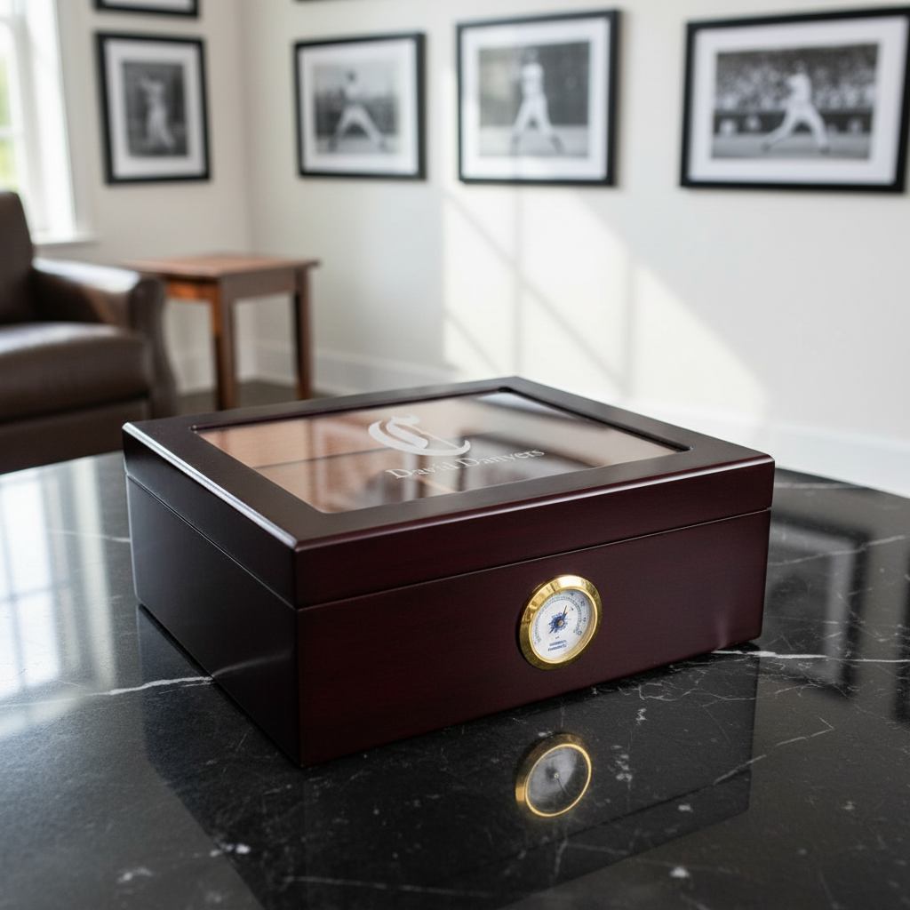 Personalized Cigar Humidor - Engraved Cincinnati Reds Vintage C Baseball Team Logo Design