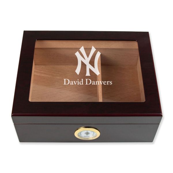 Personalized Cigar Humidor - Engraved NY Yankees Baseball Team Logo Design