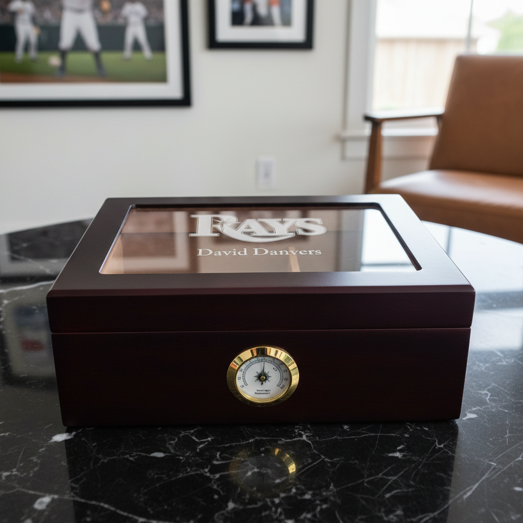 Personalized Cigar Humidor - Engraved Tampa Bay Rays Baseball Team Logo Design
