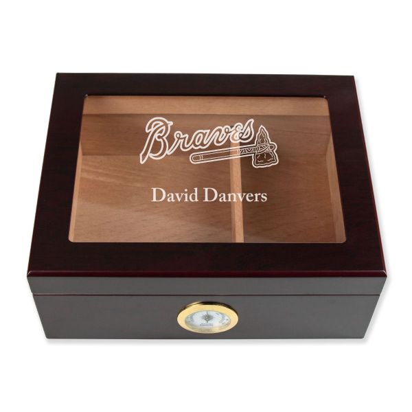 Personalized Cigar Humidor - Engraved Atlanta Braves Baseball Team Logo Design