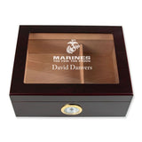 Personalized Cigar Humidor - Engraved US Marines Logo Design - Man Cave Gift Ideas - Gifts For Him