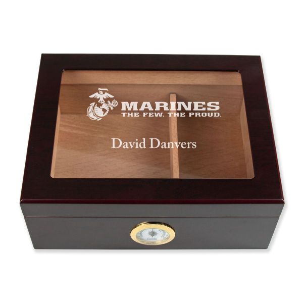 Personalized Cigar Humidor - Engraved Marines The Few The Proud Logo Design - Man Cave Gift Ideas - Gifts For Him
