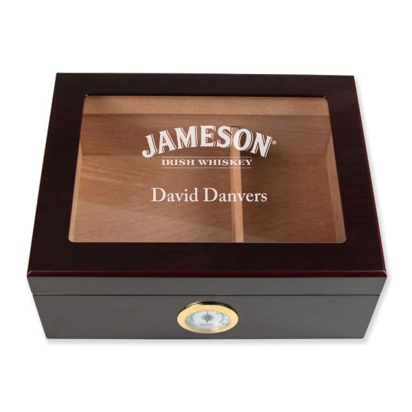 Personalized Cigar Humidor - Engraved Jameson Logo Design - Man Cave Gift Ideas - Gifts For Him