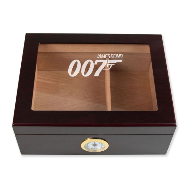 Personalized Cigar Humidor - Engraved 007 James Bond Logo Design - Man Cave Gift Ideas - Gifts For Him