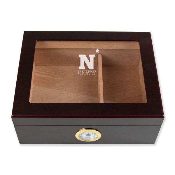 Personalized Cigar Humidor - Engraved Navy Athletics Team Logo Design