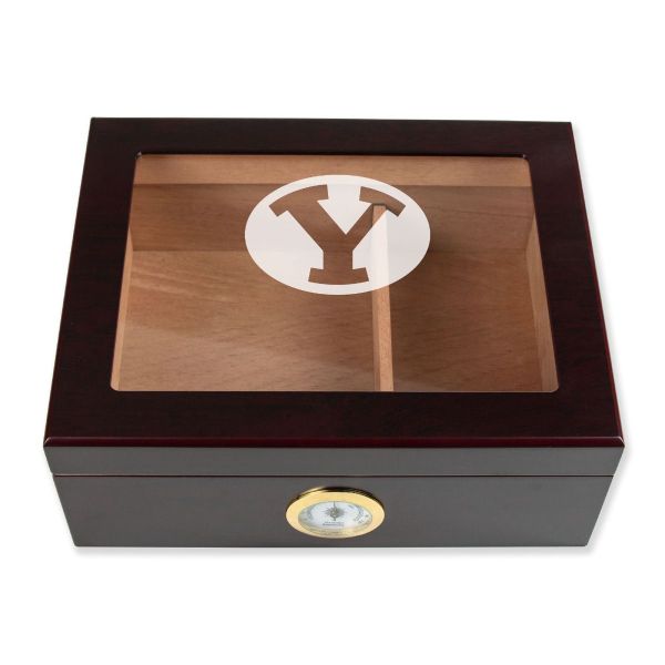 Personalized Cigar Humidor - Engraved Y Initial Brigham Young Cougars Team Logo Design