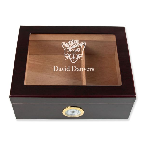 Personalized Cigar Humidor - Engraved Brigham Young Cougars Team Logo Design