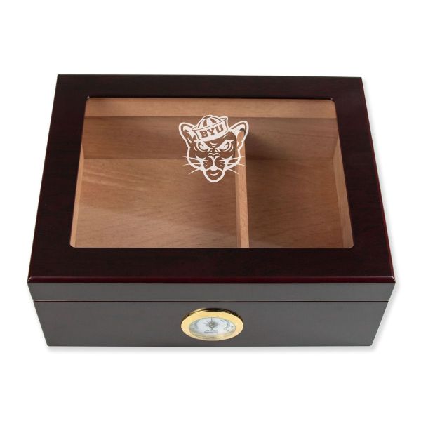 Personalized Cigar Humidor - Engraved Brigham Young Cougars Team Logo Design