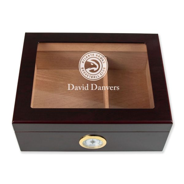 Personalized Cigar Humidor - Engraved Atlanta Hawks Basketball Team Logo Design
