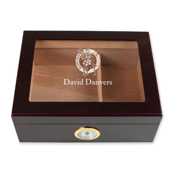 Personalized Cigar Humidor - Engraved Boston Celtics Basketball Team Logo Design