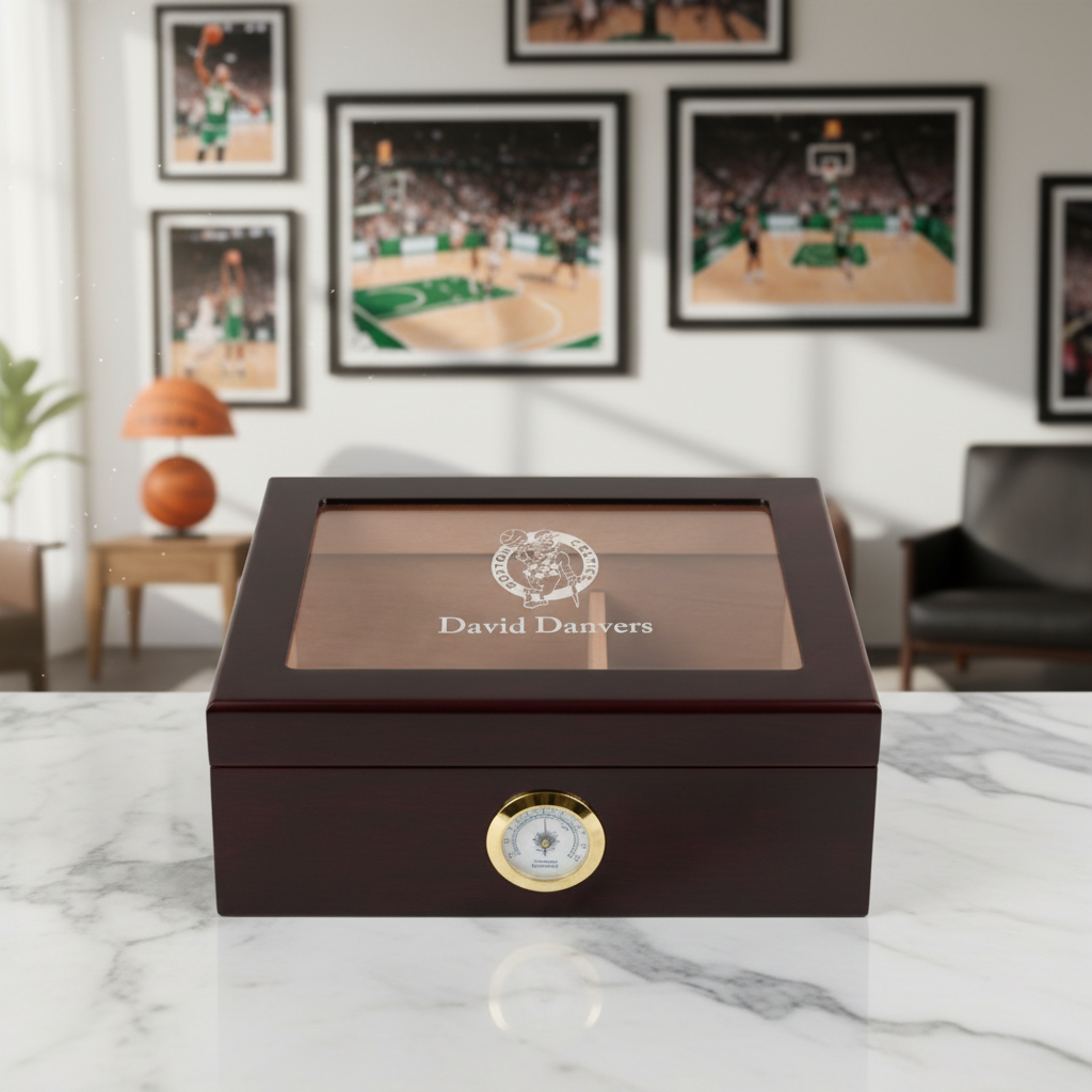 Personalized Cigar Humidor - Engraved Boston Celtics Basketball Team Logo Design