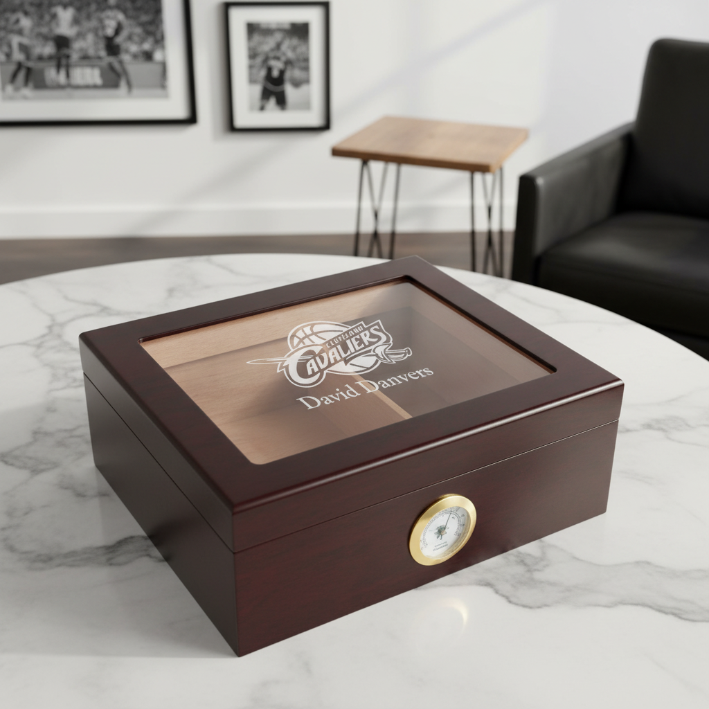 Personalized Cigar Humidor - Engraved Cleveland Cavaliers Basketball Team Logo Design