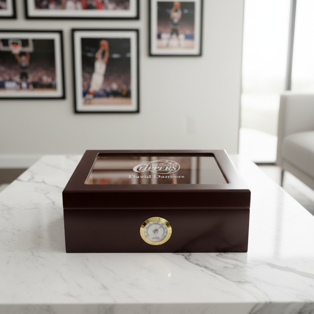 Personalized Cigar Humidor - Engraved Los Angeles Clippers Basketball Team Logo Design