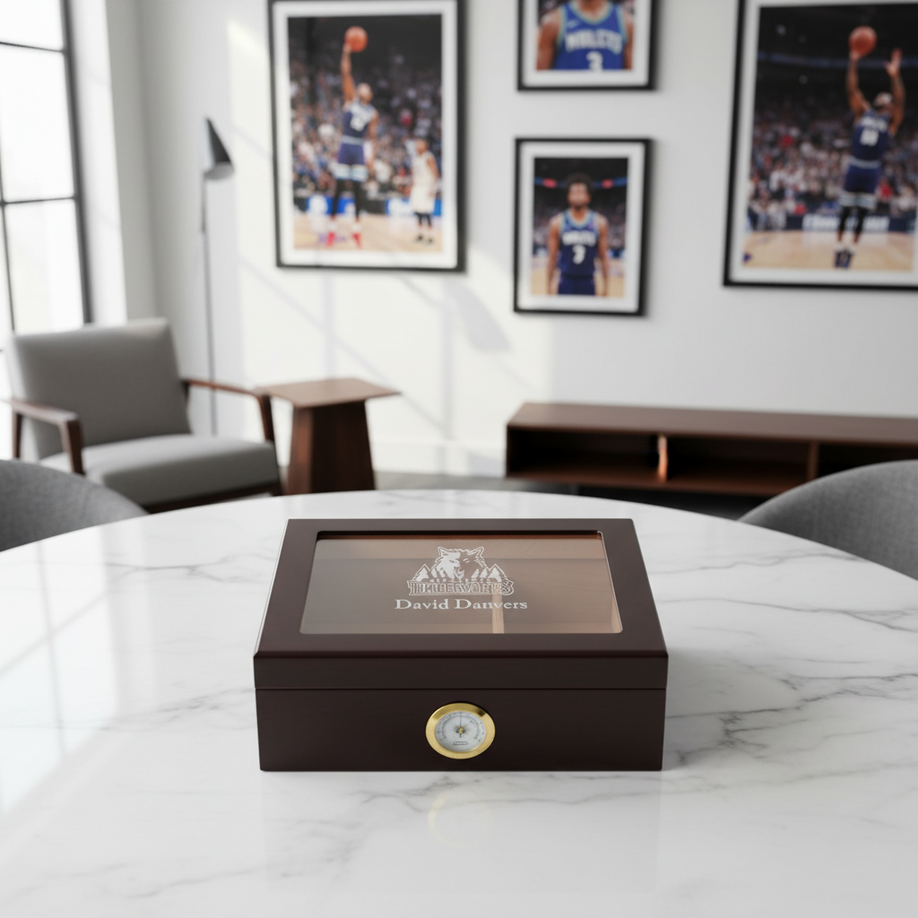Personalized Cigar Humidor - Engraved Minnesota Timberwolves Basketball Team Logo Design