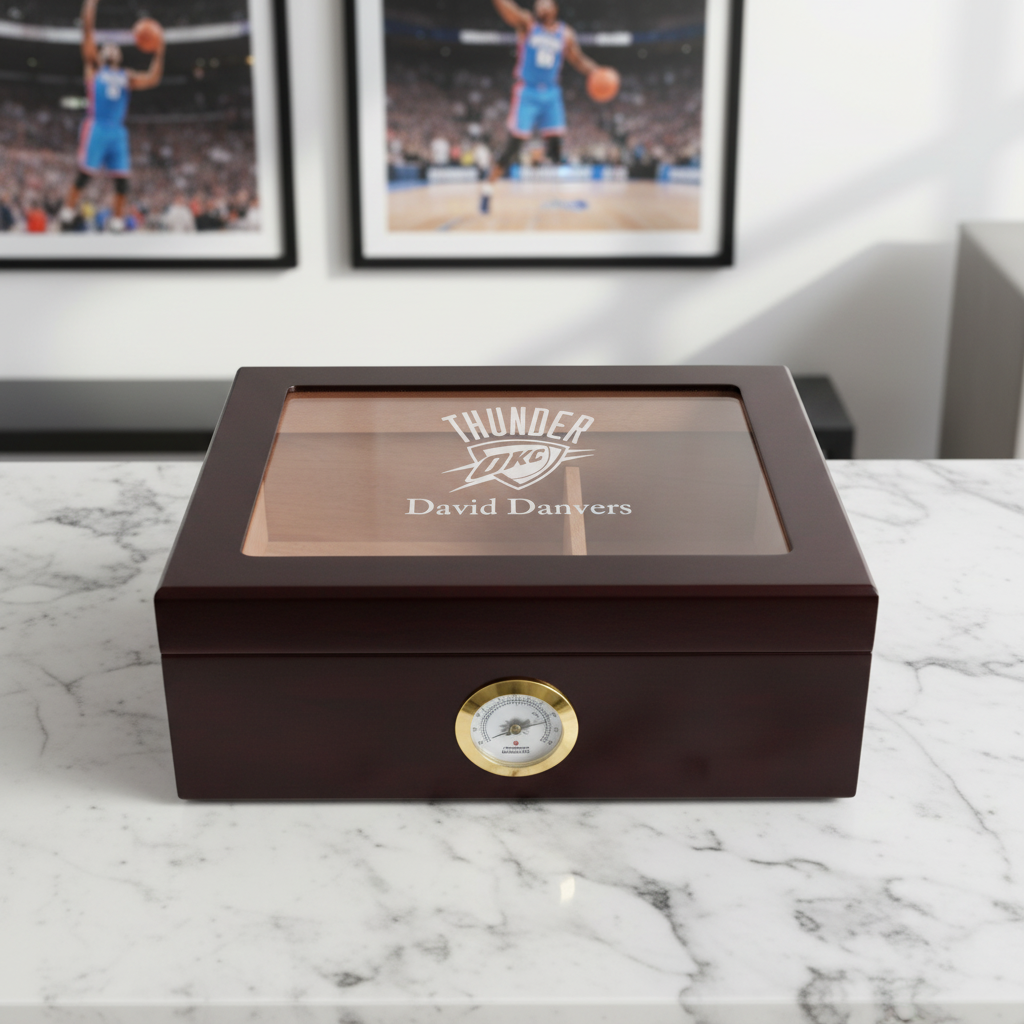 Personalized Cigar Humidor - Engraved Oklahoma City Thunder Basketball Team Logo Design