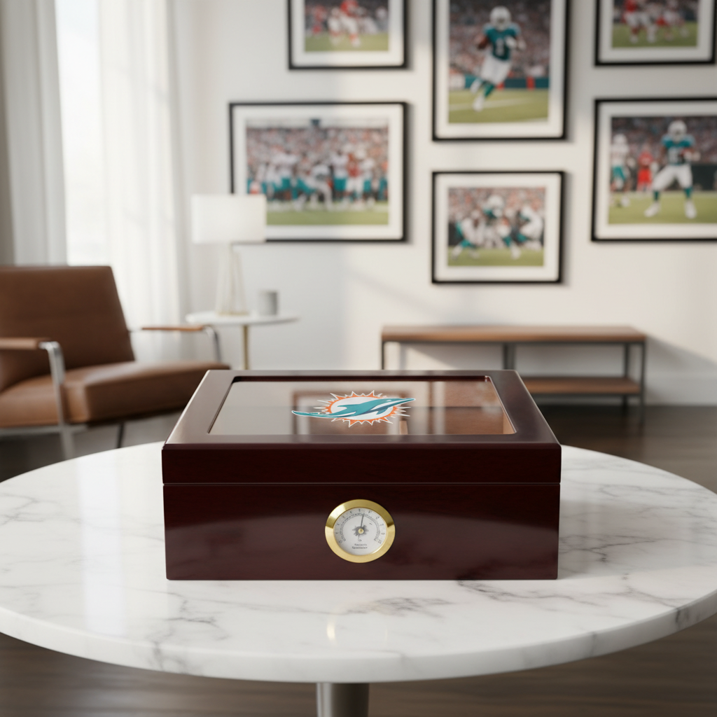 Miami Dolphins Football Full Color Team Logo - Cigar Humidor