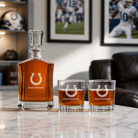 Indianapolis Colts Decanter Gift Set - Football Fanatic Gift Ideas - Crown Classic Personalized Whiskey Decanter Set
