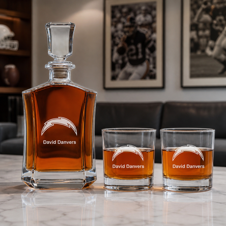 Los Angeles Chargers Decanter Gift Set - Football Fanatic Gift Ideas - Crown Classic Personalized Whiskey Decanter Set