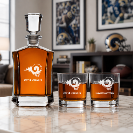 Los Angeles Rams Decanter Gift Set - Football Fanatic Gift Ideas - Crown Classic Personalized Whiskey Decanter Set