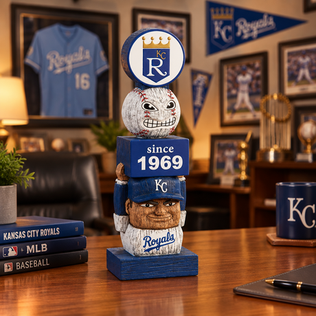 Tiki statue with a baseball and 'Royals' branding, featuring the logo and text 'since 1969'.