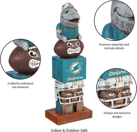 Miami Dolphins Tiki Totem Garden Statue - 16" Official NFL Outdoor & Indoor Decor