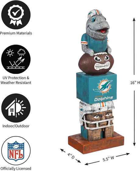 Miami Dolphins Tiki Totem Garden Statue - 16" Official NFL Outdoor & Indoor Decor