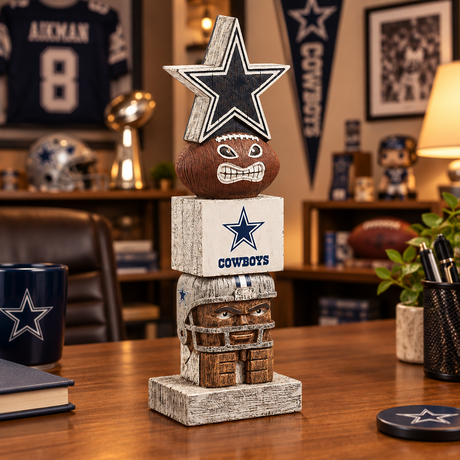Tribal art figurine with Dallas Cowboys logo and star on top