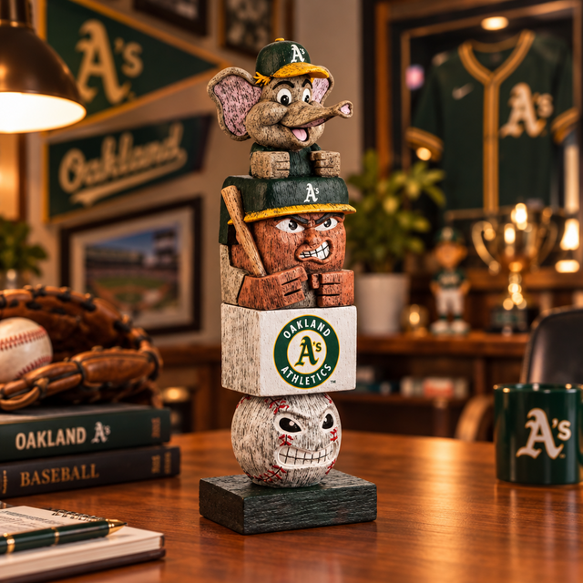 Tiki Totem with Oakland Athletics logo and character on top