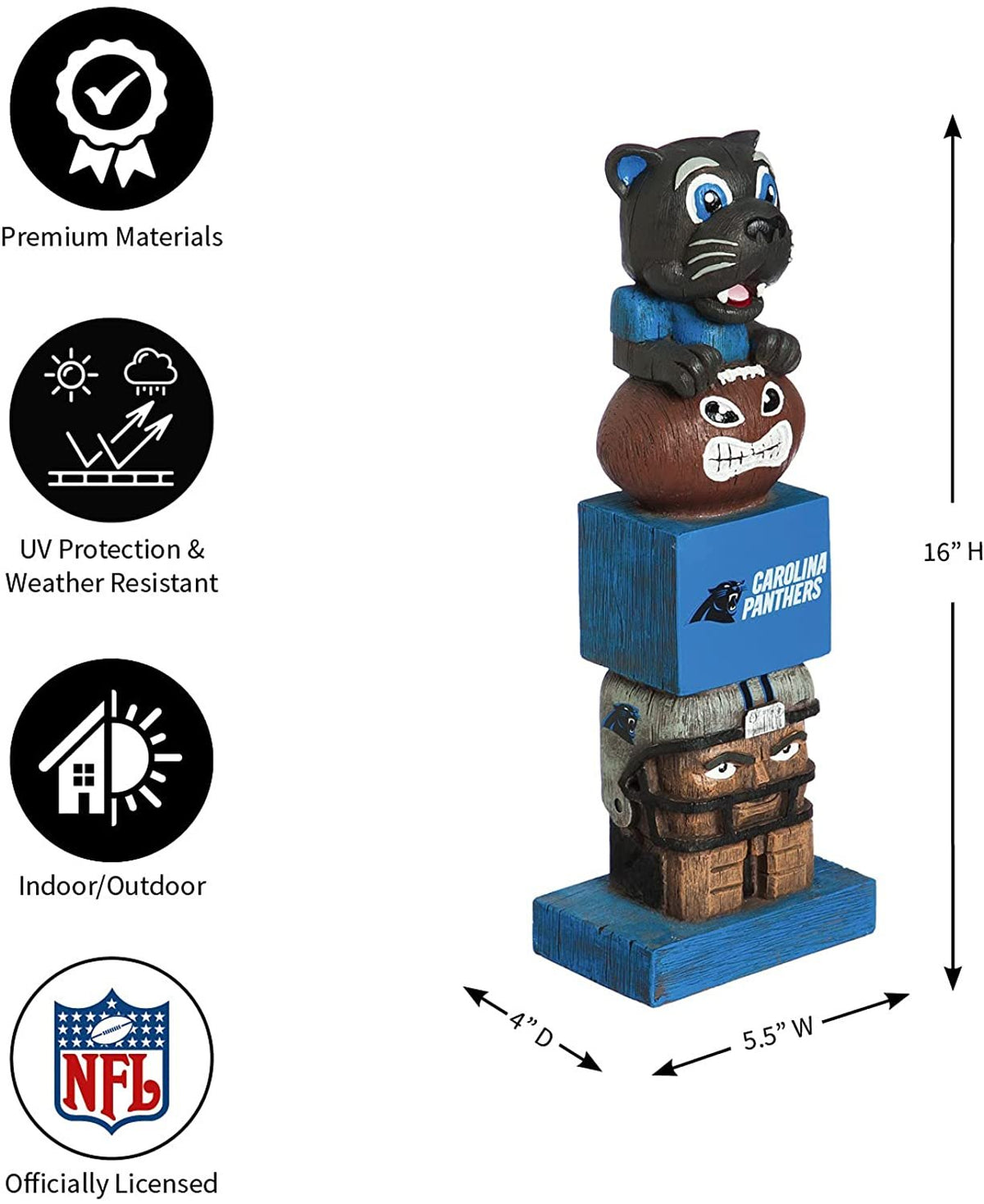 Carolina Panthers Tiki Totem Garden Statue - 16" Official NFL Outdoor & Indoor Decor