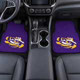 Two purple car mats with LSU logo on a white background