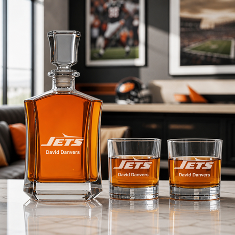 New York Jets Decanter Gift Set - Football Fanatic Gift Ideas - Crown Classic Personalized Whiskey Decanter Set