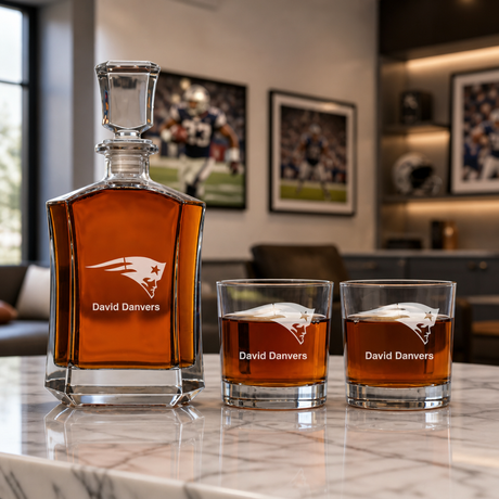 Patriots Decanter Gift Set - Football Fanatic Gift Ideas - Crown Classic Personalized Whiskey Decanter Set