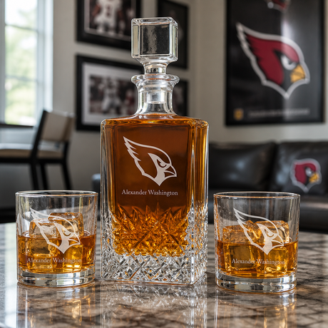 Personalized Arizona Cardinals - Personalized Excalibur Decanter Set with Whiskey Glasses - Man Cave Gifts - Gifts for Him