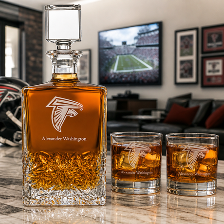 Personalized Atlanta Falcons - Personalized Excalibur Decanter Set with Whiskey Glasses - Man Cave Gifts - Gifts for Him