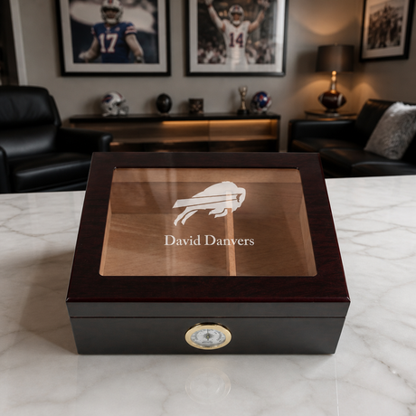 Personalized Cigar Humidor - Buffalo Bills Football Sports Team Logo Design
