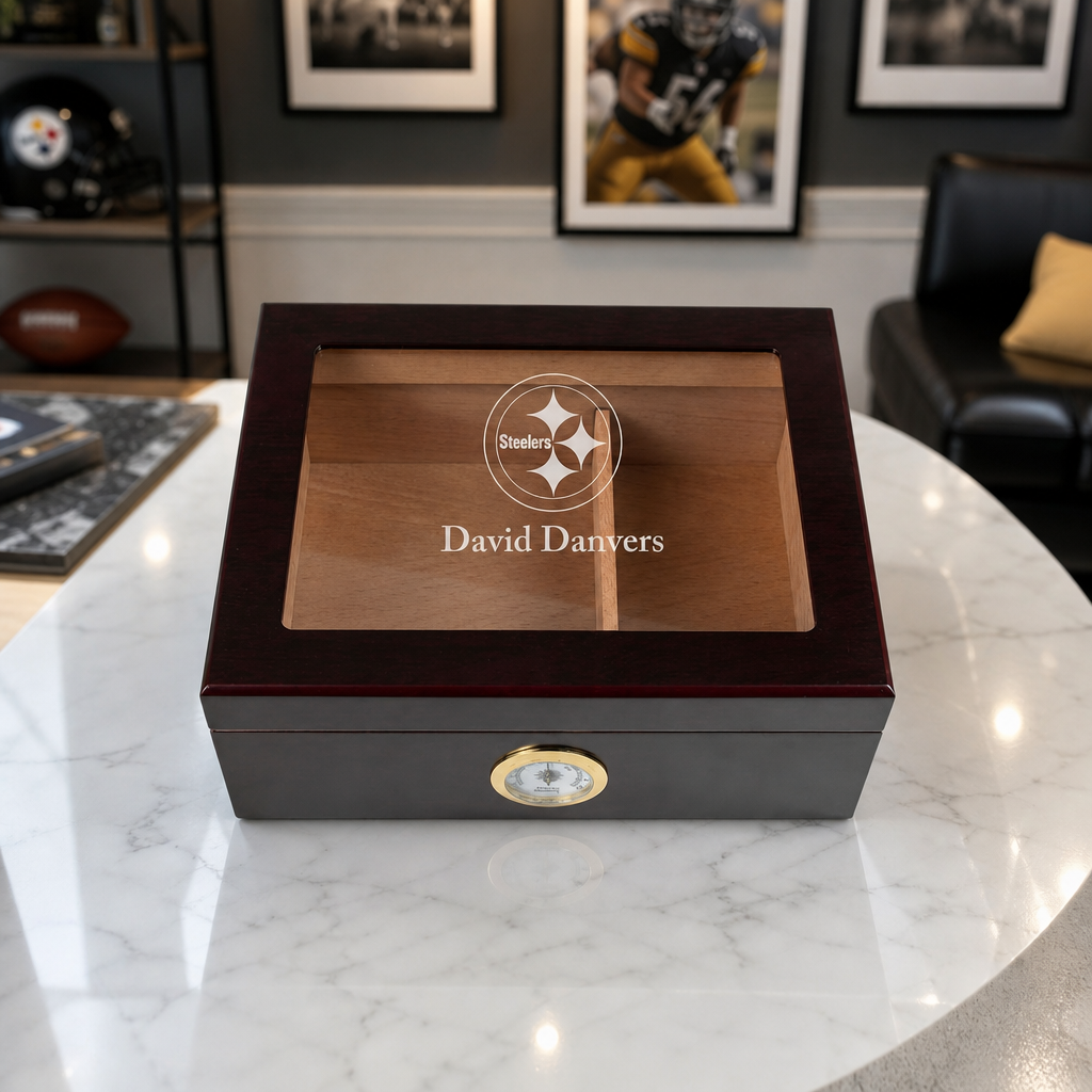 Personalized Cigar Humidor - Pittsburgh Steelers Football Sports Team Logo Design