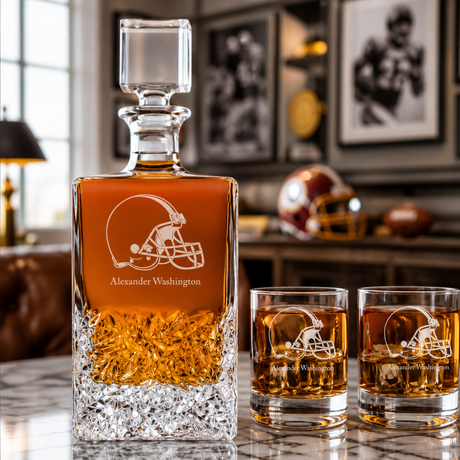 Personalized Cleveland Browns Helmet - Personalized Excalibur Decanter Set with Whiskey Glasses - Man Cave Gifts - Gifts for Him