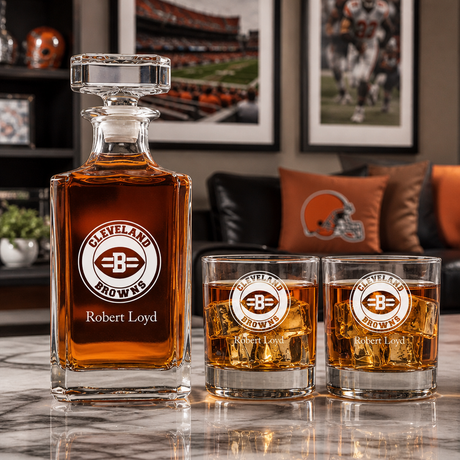 Personalized Cleveland Browns Seal Football Decanter Set - Football Fanatic Gift Ideas - Classic Personalized Whiskey Decanter Set - Man Cave Gifts - Gifts For Him