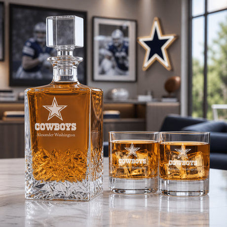 Personalized Dallas Cowboys - Personalized Excalibur Decanter Set with Whiskey Glasses - Man Cave Gifts - Gifts for Him