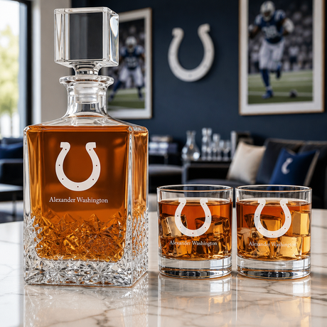 Personalized Indianapolis Colts - Personalized Excalibur Decanter Set with Whiskey Glasses - Man Cave Gifts - Gifts for Him