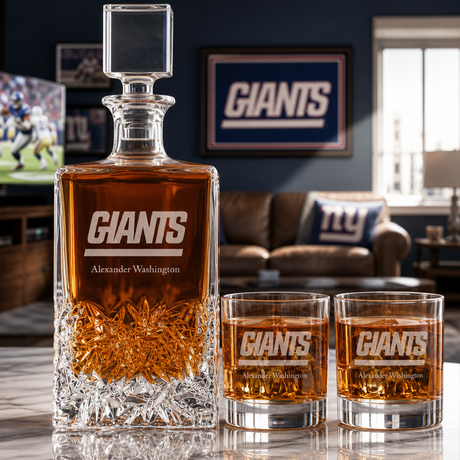 Personalized New York Giants - Personalized Excalibur Decanter Set with Whiskey Glasses - Man Cave Gifts - Gifts for Him