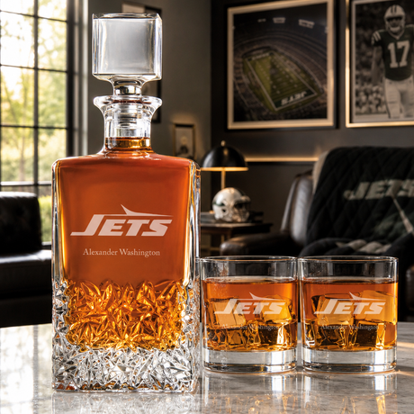 Personalized New York Jets - Personalized Excalibur Decanter Set with Whiskey Glasses - Man Cave Gifts - Gifts for Him