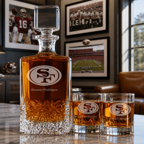 Personalized San Francisco 49ers - Personalized Excalibur Decanter Set with Whiskey Glasses - Man Cave Gifts - Gifts for Him
