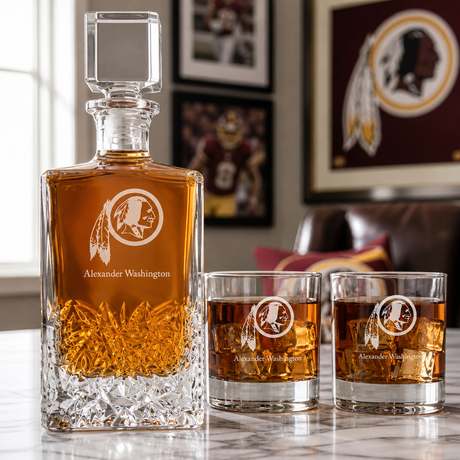 Personalized Washington Redskins - Personalized Excalibur Decanter Set with Whiskey Glasses - Man Cave Gifts - Gifts for Him