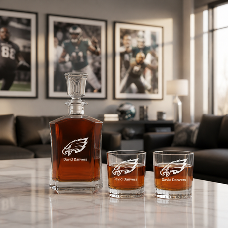 Philadelphia Eagles Decanter Gift Set - Football Fanatic Gift Ideas - Crown Classic Personalized Whiskey Decanter Set