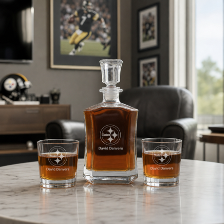 Pittsburgh Steelers Decanter Gift Set - Football Fanatic Gift Ideas - Crown Classic Personalized Whiskey Decanter Set