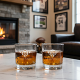 Engraved Real Betis Rocks Glass - La Liga Spain Football - Personalized Whiskey Glasses - Man Cave Gift Ideas - Gifts For Him - Soccer Fanatic - 2pcs