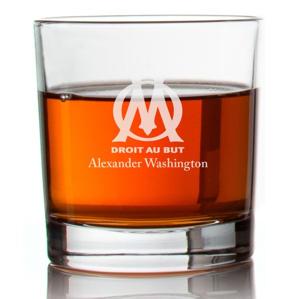 Engraved Olympique Marsielle Rocks Glass - Ligue 1 France Football - Personalized Whiskey Glasses - Man Cave Gift Ideas - Gifts For Him - Soccer Fanatic - 2pcs